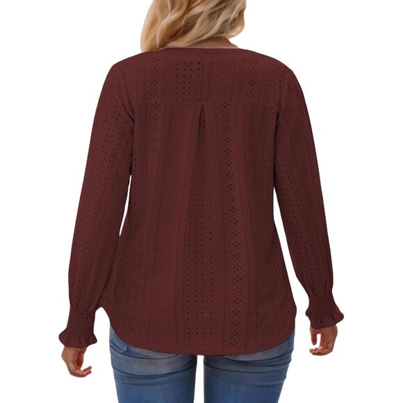 Plus Size Women Top Ruffle Long Sleeve V Neck Blouse Casual Work Dressy - Picture 3 of 5